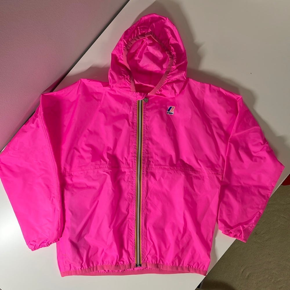 K-Way Rain Hooded Jacket 12Y /Adult S - Hot Pink - Fanny Pack NWOT - Unisex